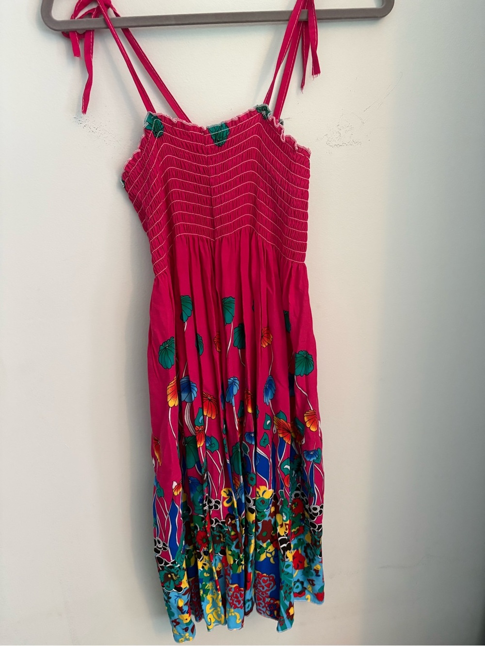 Bright Pink/Red Floral Tie-Strap Sun Dress